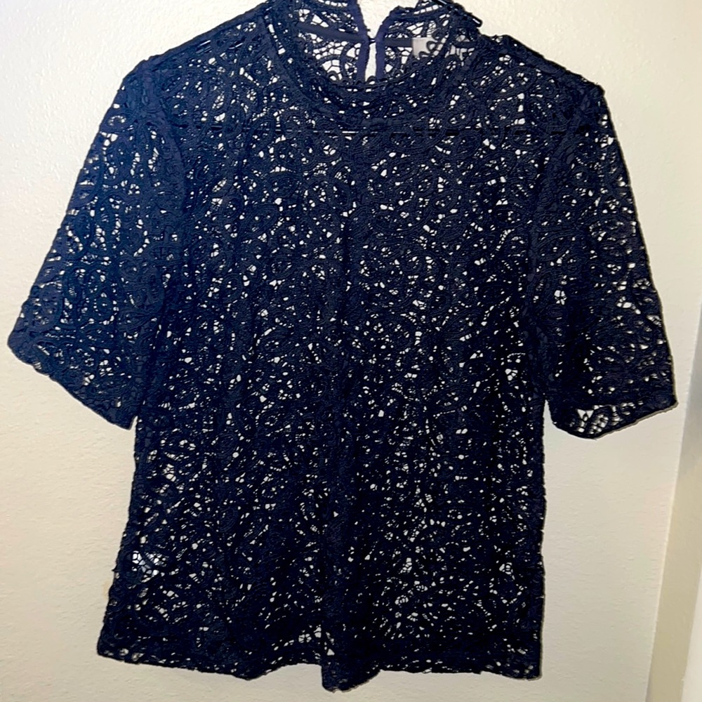 Cute lace/ formal navy blue blouse (LOFT)